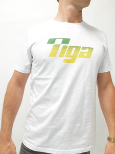 t shirt vintage tiga logo vert jaune sur fond blanc homme